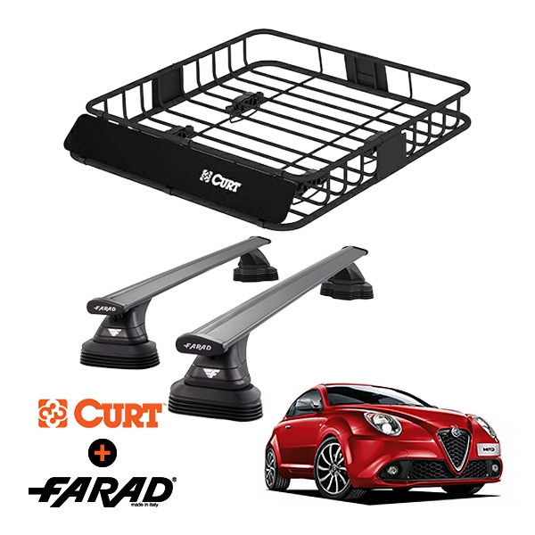 CURT製 ルーフラック ＋ FARAD ルーフバー 2本セット ベースキャリアキット 国際認証 TUV アルファロメオ ミト 955 MiTo 09-18y (平成21年5月～平成30年10月) ブラック