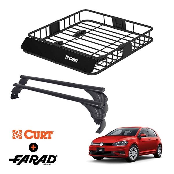 CURT製 ルーフラック ＋ FARAD ルーフバー 2本セット ベースキャリアキット 国際認証 TUV フォルクスワーゲン ゴルフ 7 VW GOLF 7 13-21y (平成25年4月〜令和3年4月) ブラック