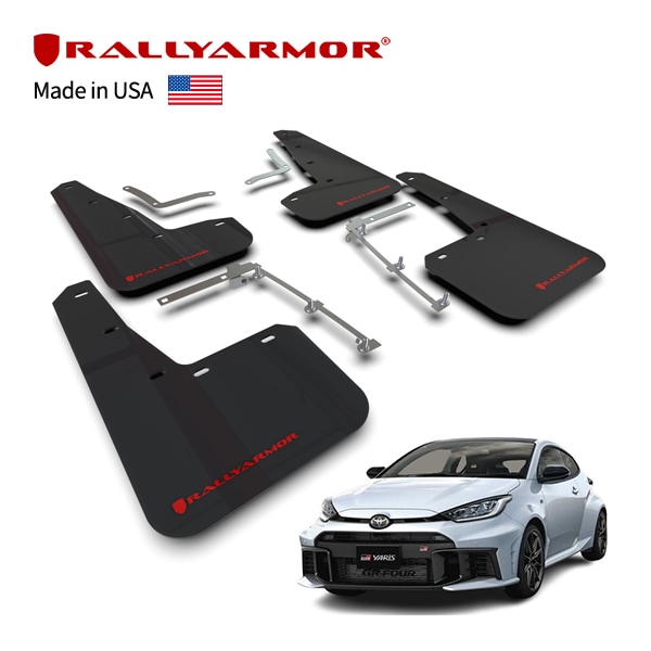 【RallyArmor 正規品】 トヨタ GRヤリス 10系 20-25y マッドフラップ 泥除け マッドガード フロント リア 1台分 4枚セット ポリウレタン製 ブラック レッドロゴ ラリーアーマー