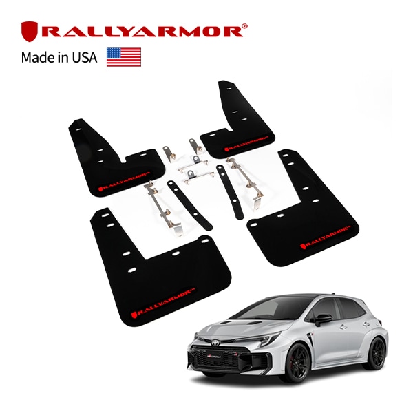 【RallyArmor 正規品】 トヨタ GRカローラ GZEA14H 22y- マッドフラップ 泥除け マッドガード フロント リア 1台分 4枚セット ポリウレタン製 ブラック ブラック レッドロゴ ラリーアーマー