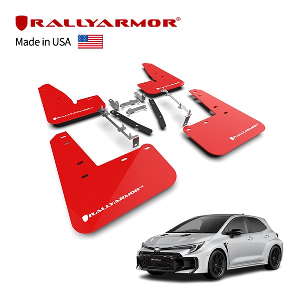 【RallyArmor 正規品】 トヨタ GRカローラ GZEA14H 22y- マッドフラップ 泥除け マッドガード フロント リア 1台分 4枚セット ポリウレタン製 レッド ホワイトロゴ ラリーアーマー