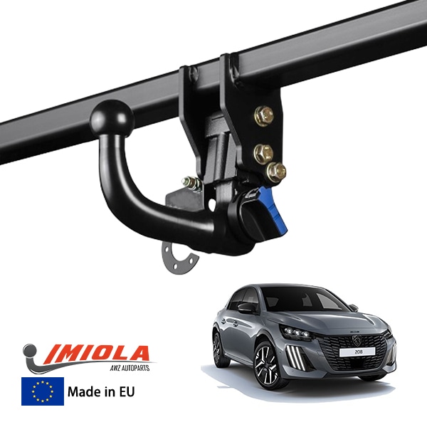 【IMIOLA 正規品】 プジョー PEUGEOT 208 P21 着脱式スワンネックヒッチメンバー 自動ロック式 トウバー トレーラーヒッチ ボールマウント ブラック 最大牽引力 1300kg イミオラ