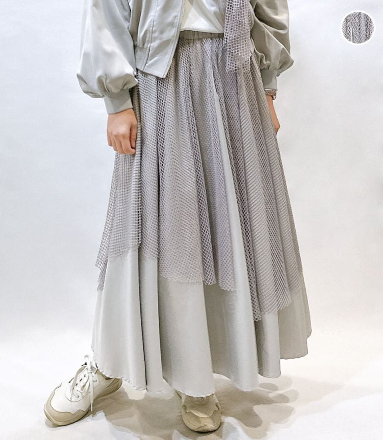 アシメオーバーメッシュスカート