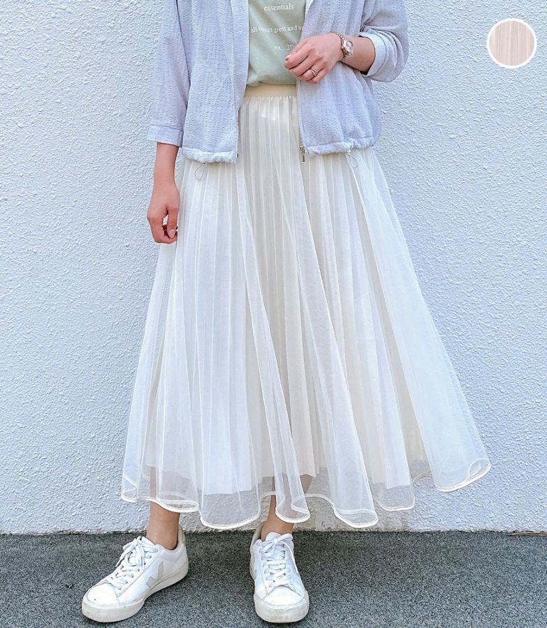 チュール重ねプリーツスカート