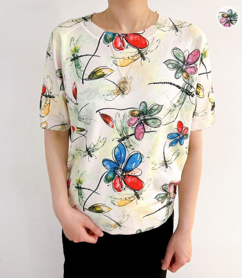 フラワープリントサマーニット