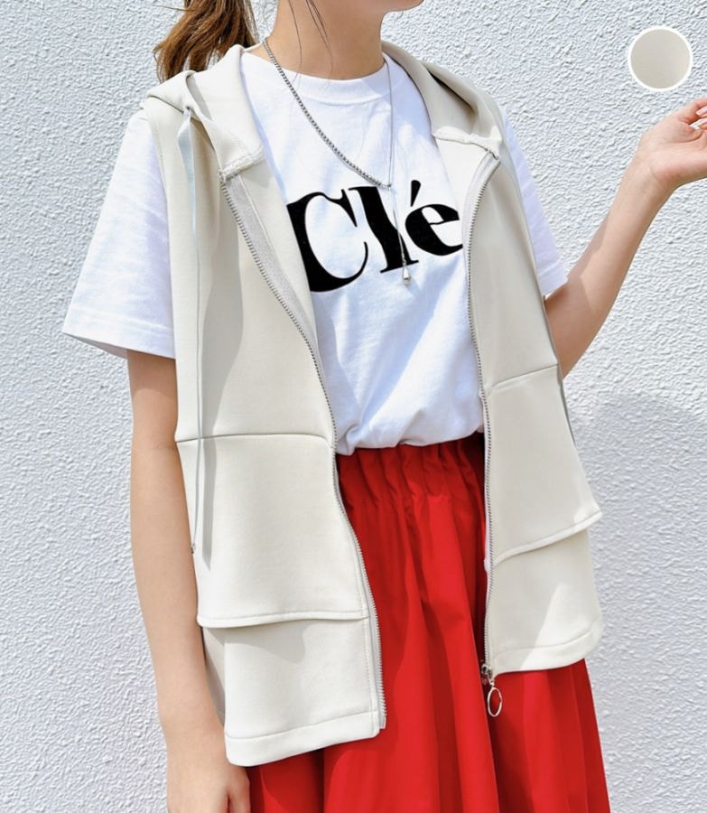 フード付きペプラムベスト