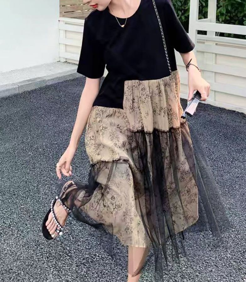 チュールレイヤード切替ワンピース