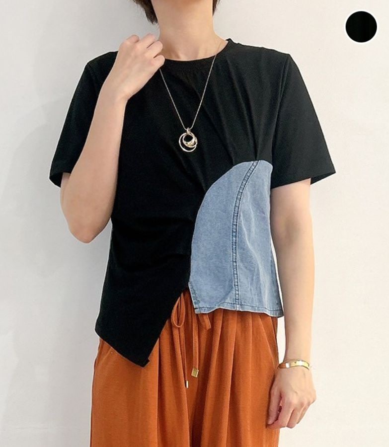 サイドデニム切替Tシャツ