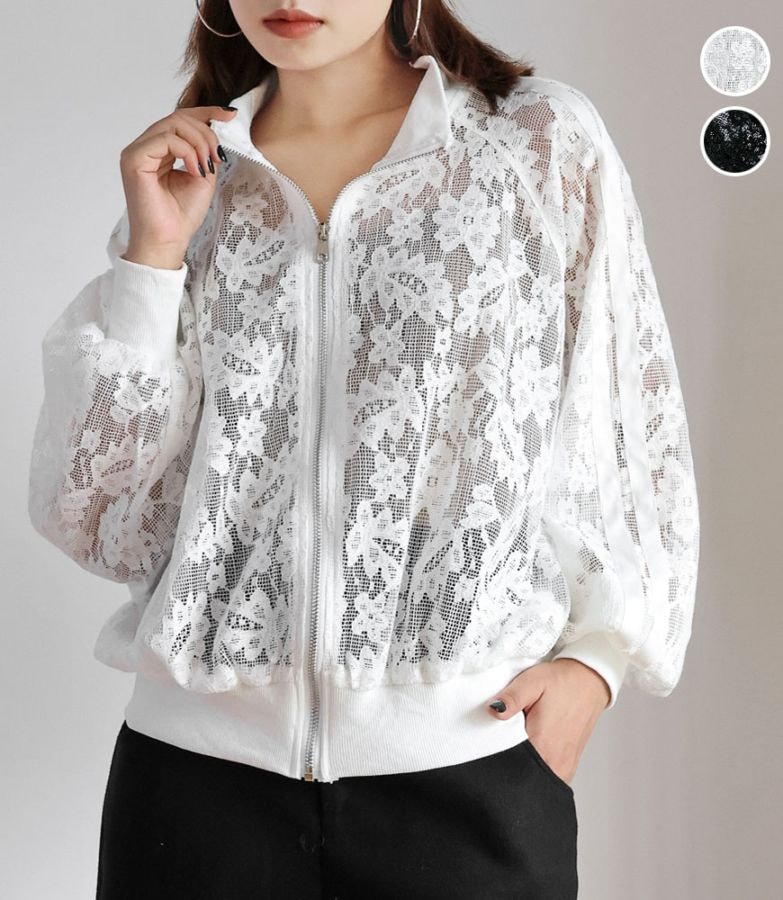 袖ラインレースブルゾン