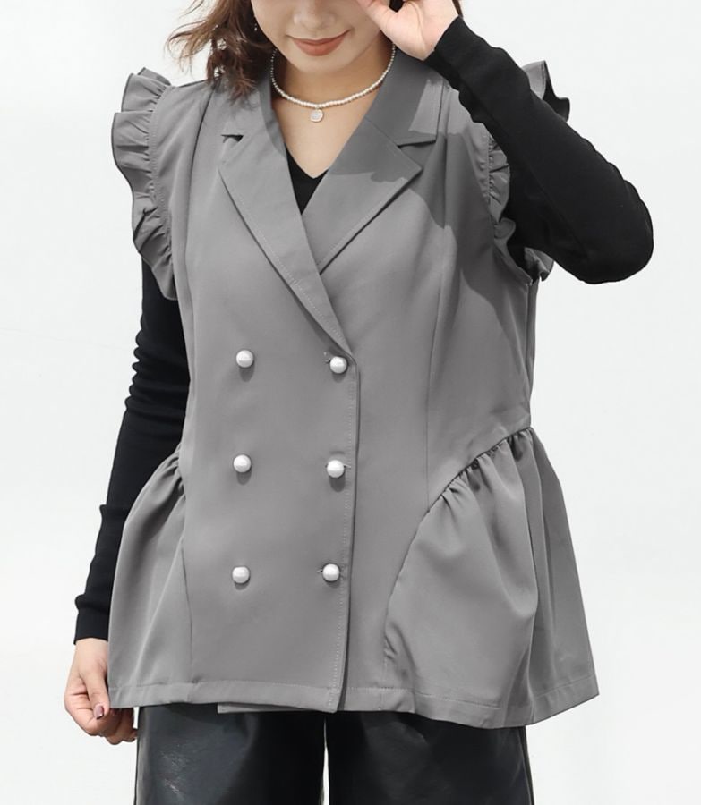 パールボタンフリル袖ベスト