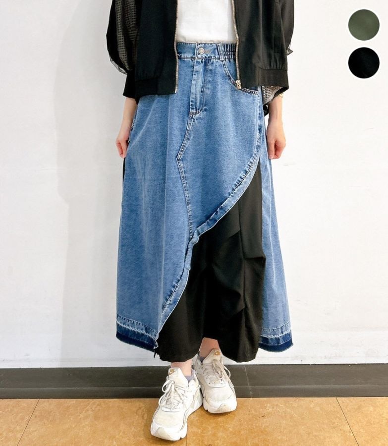 アシメ配色切替デニムスカート