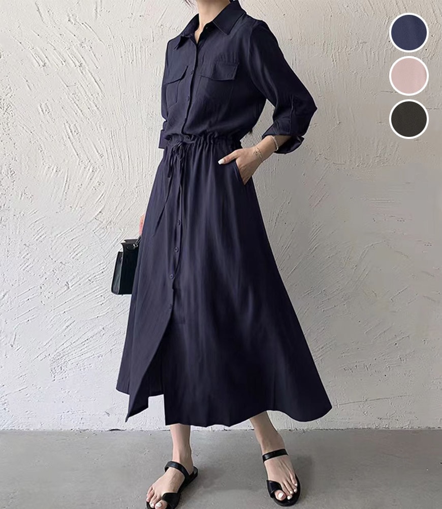ロールアップシャツワンピース