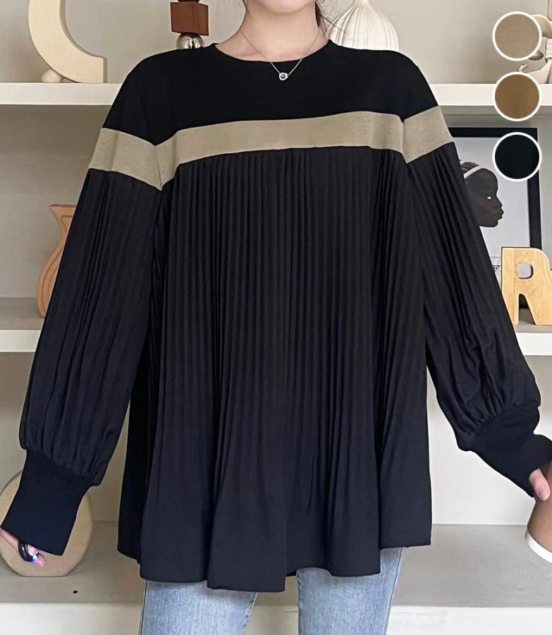 配色ラインプリーツ切替プルオーバー