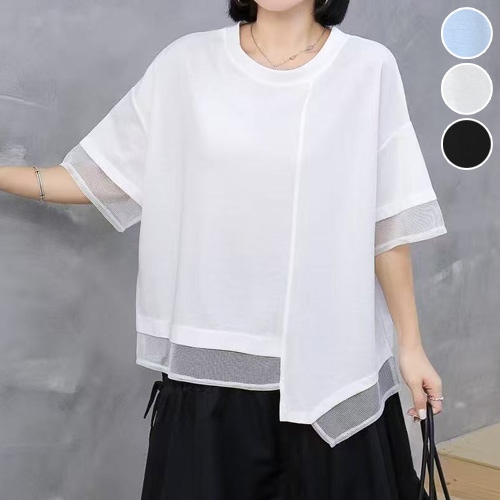 メッシュ切替アシメTシャツ