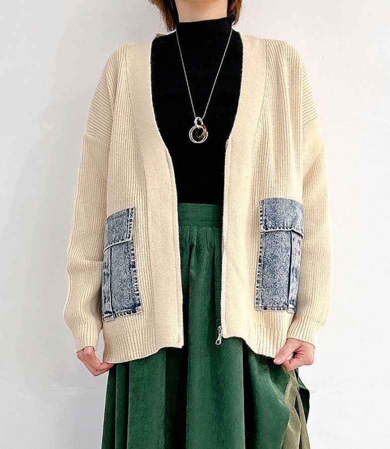 デニムポケットニットカーデ