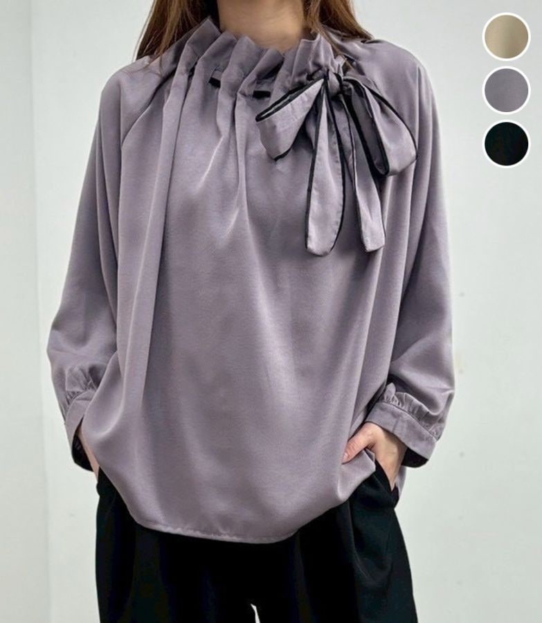 パイピングリボンフレアブラウス