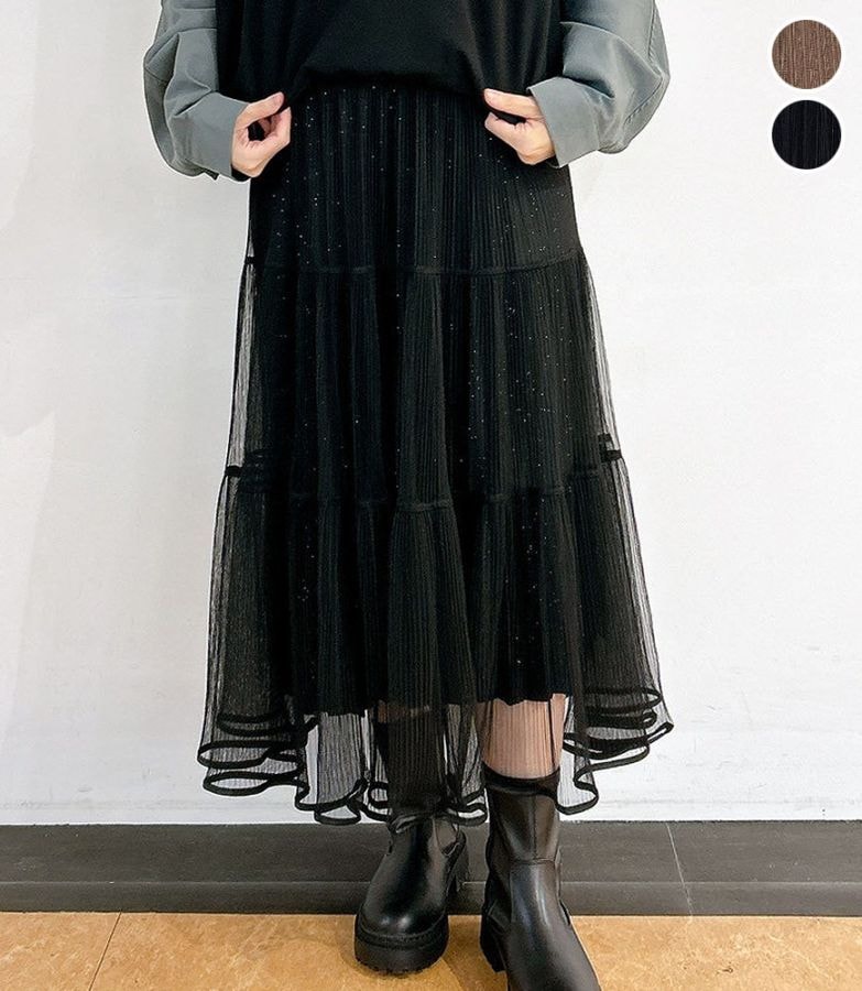 チュール重ねプリーツスカート