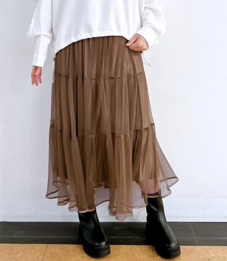チュール重ねプリーツスカート