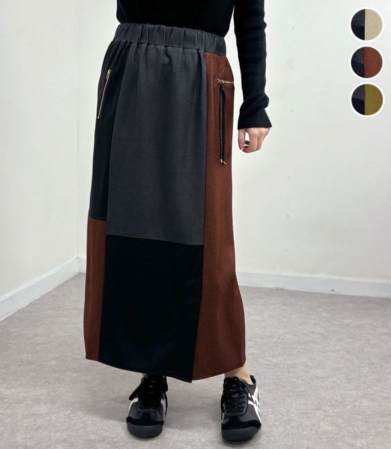 異素材配色パネルスカート