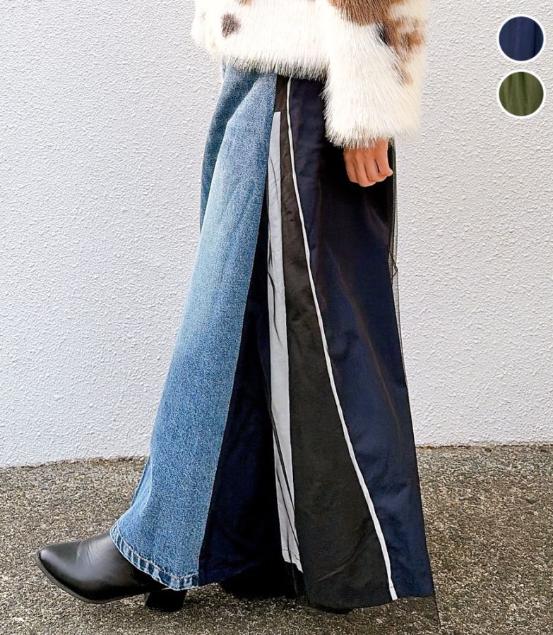 バックチュール切替デニムスカート