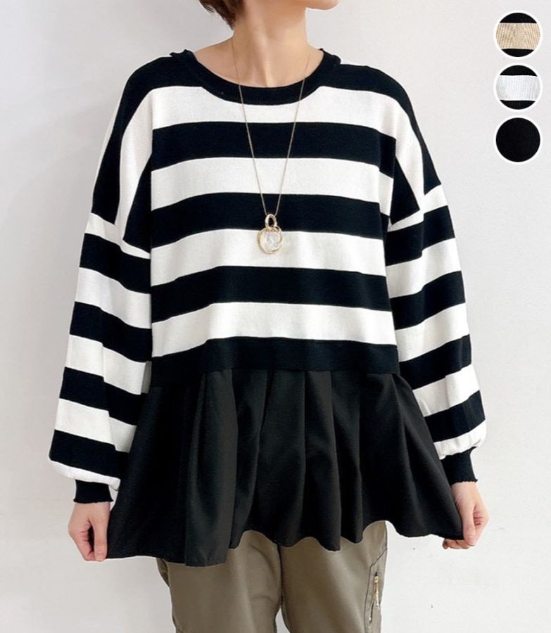 ニット切替ペプラムプルオーバー