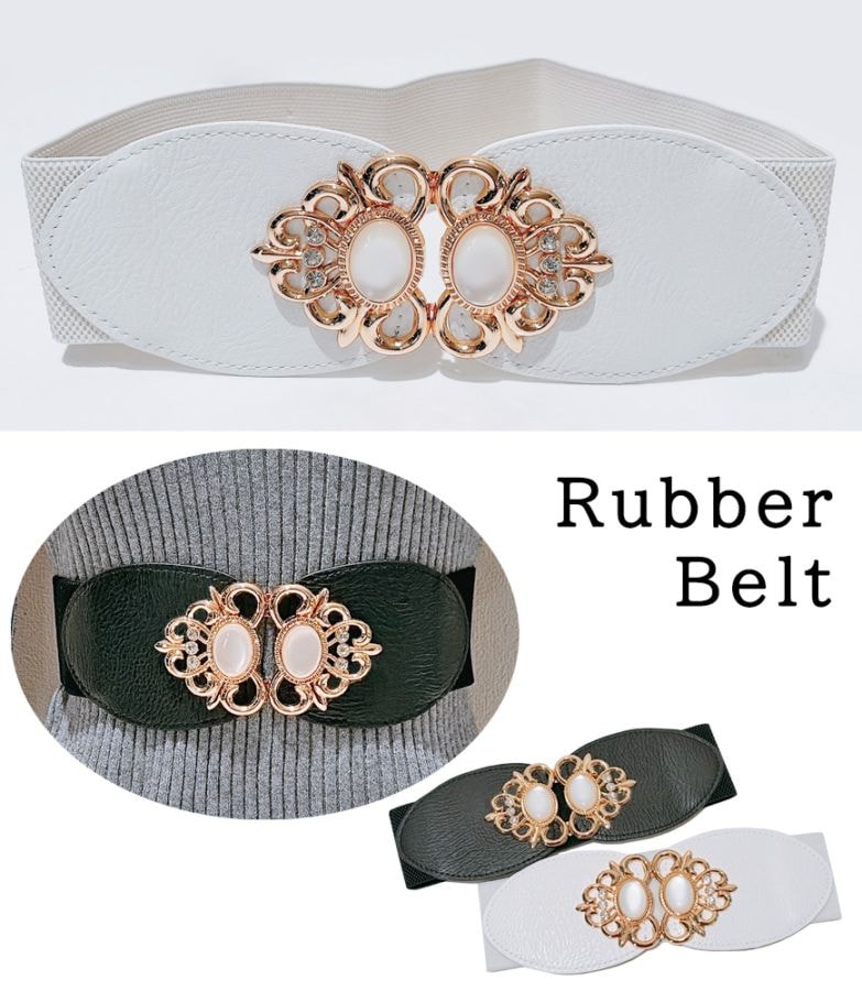 【オンライン限定】ビジューバックル中太ゴムベルト