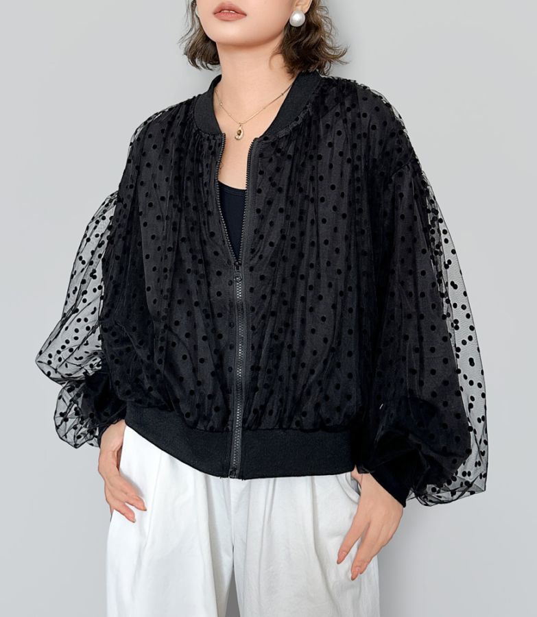 ドット柄チュール ドッキングブルゾン