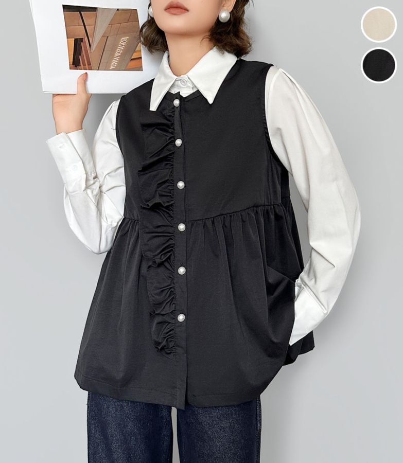 フロントフリル ペプラムベスト