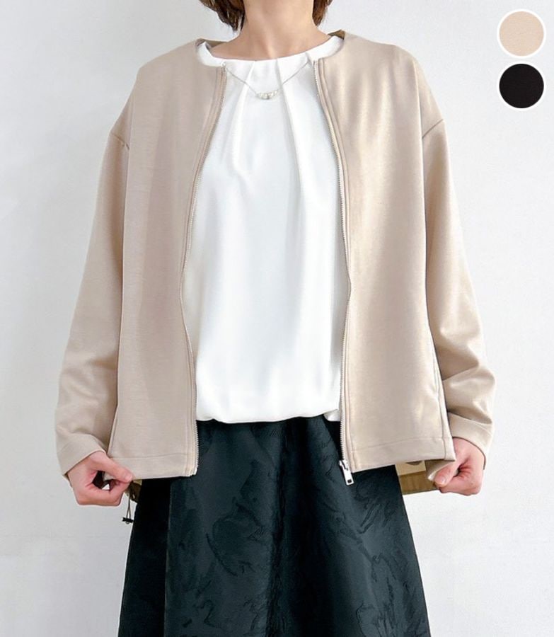 バック異素材切替ノーカラージャケット