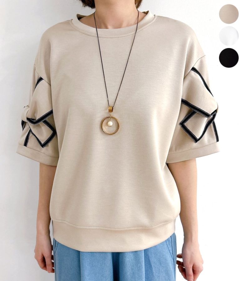 リボン袖プルオーバー