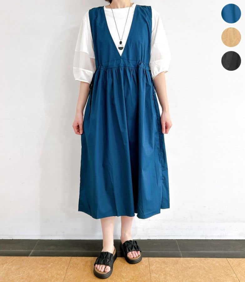 深Vネック ウエストドロストワンピ