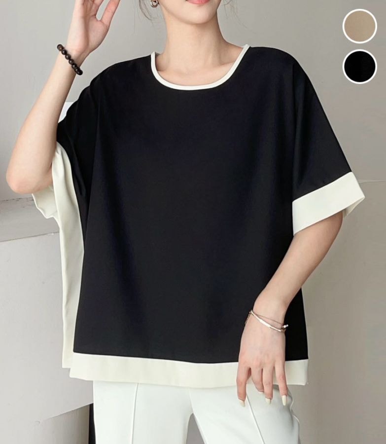 配色スクエアポンチョブラウス