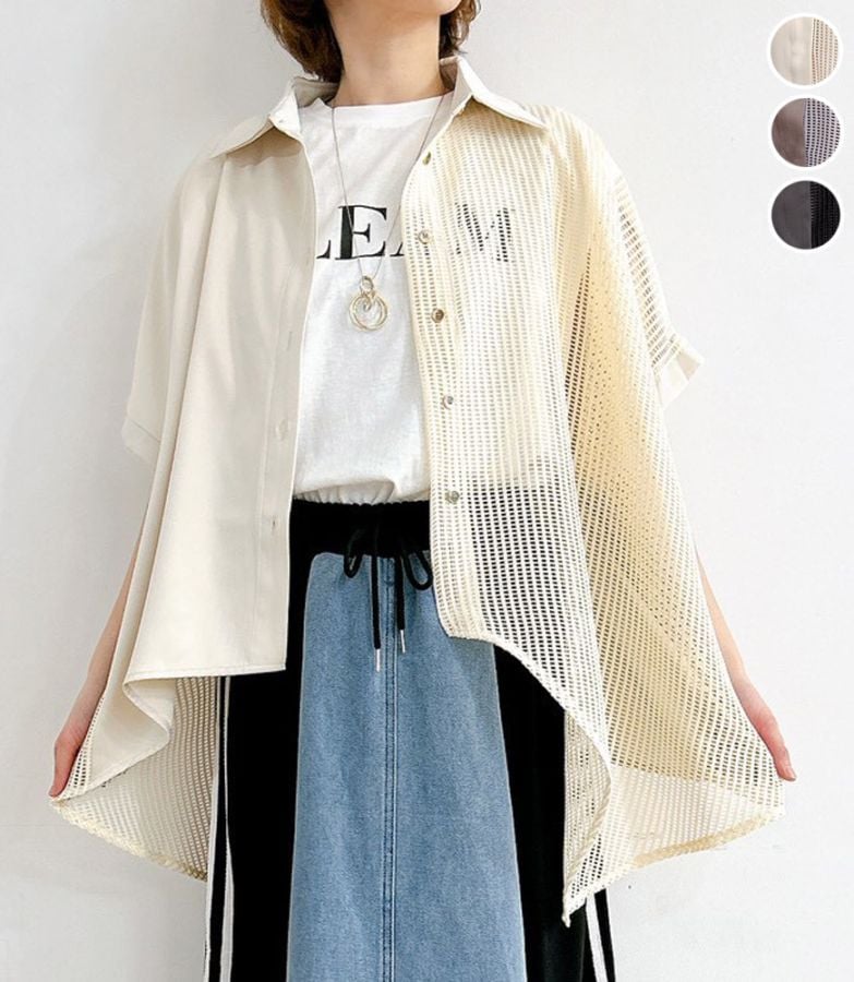 メッシュ切替アシメシャツ
