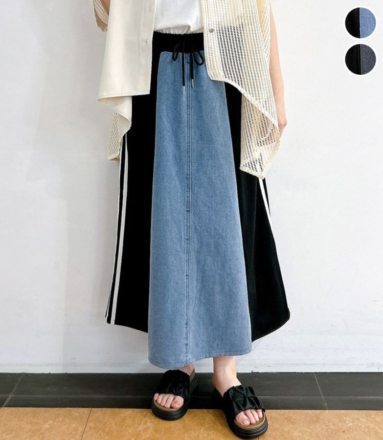 サイドライン切替デニムスカート