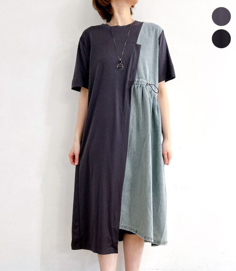 デニム切替アシメワンピース