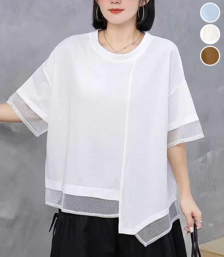 メッシュ切替アシメTシャツ