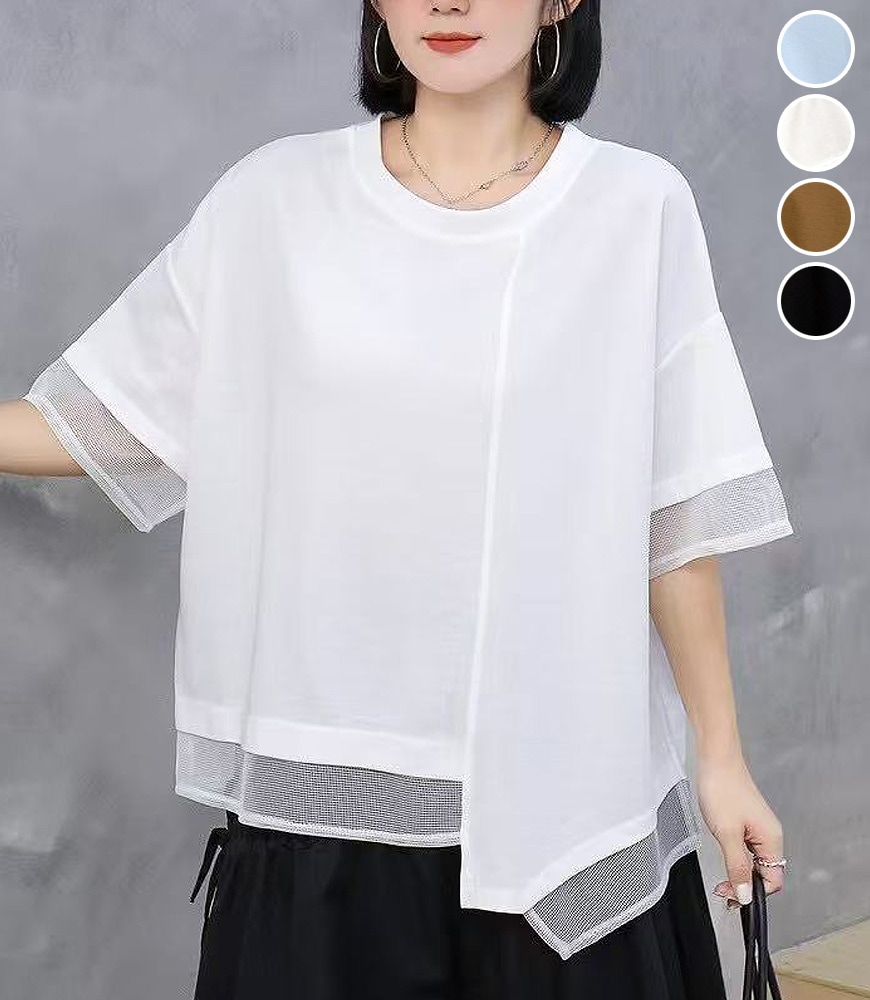メッシュ切替アシメTシャツ
