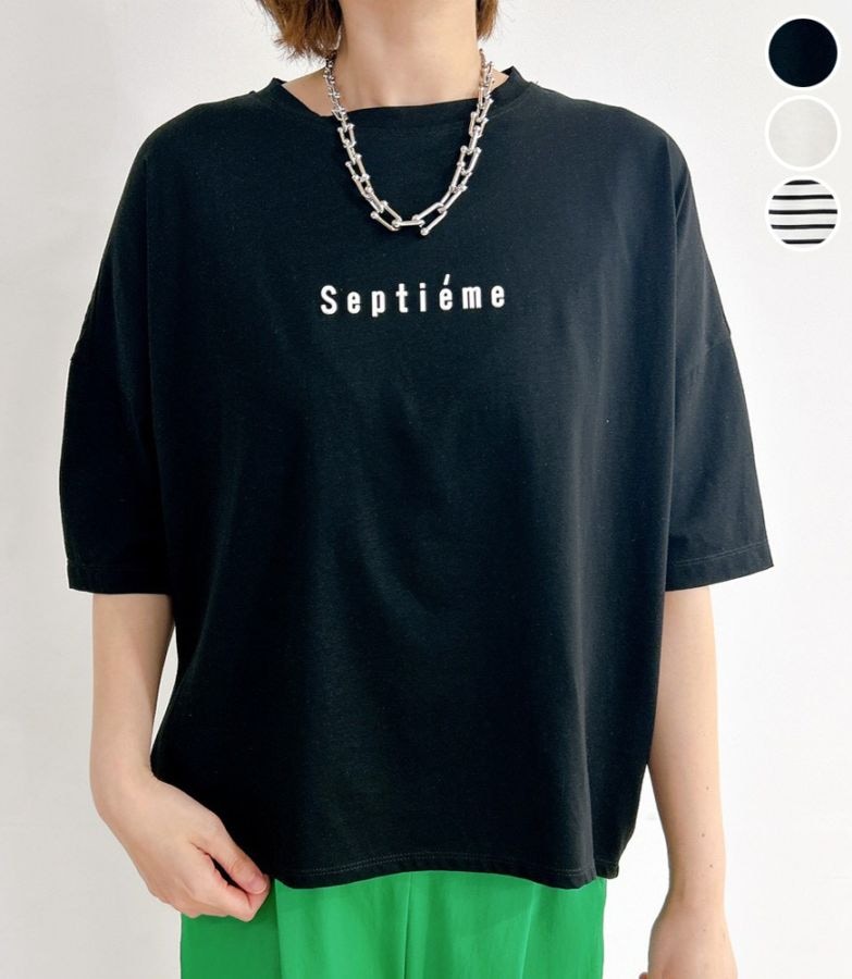 WシルケットバックシャイニーラインロゴT