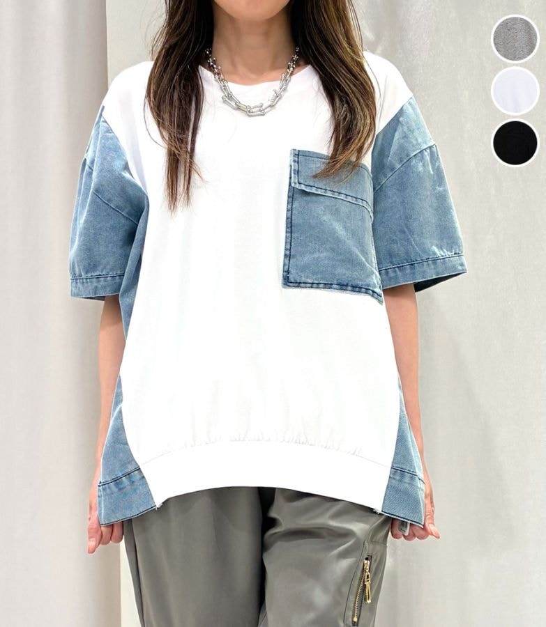 デニム切替半袖Tシャツ