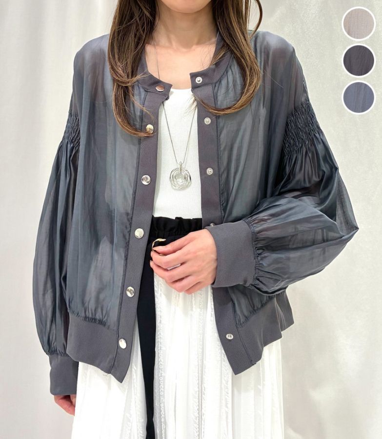 袖シャーリングシアーブルゾン