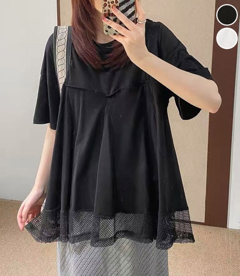 裾メッシュ切替Tシャツ