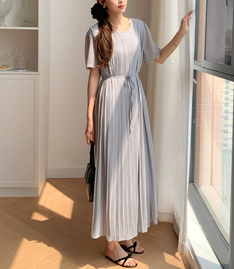 シフォンプリーツロングワンピ