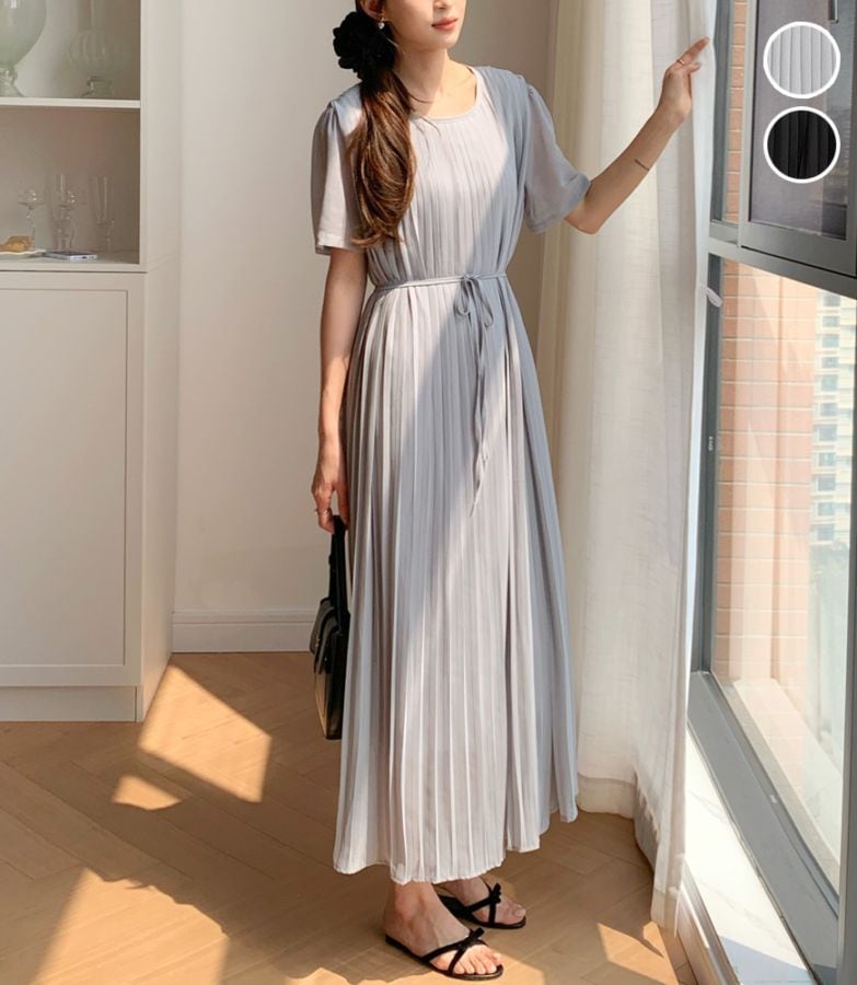 シフォンプリーツロングワンピ