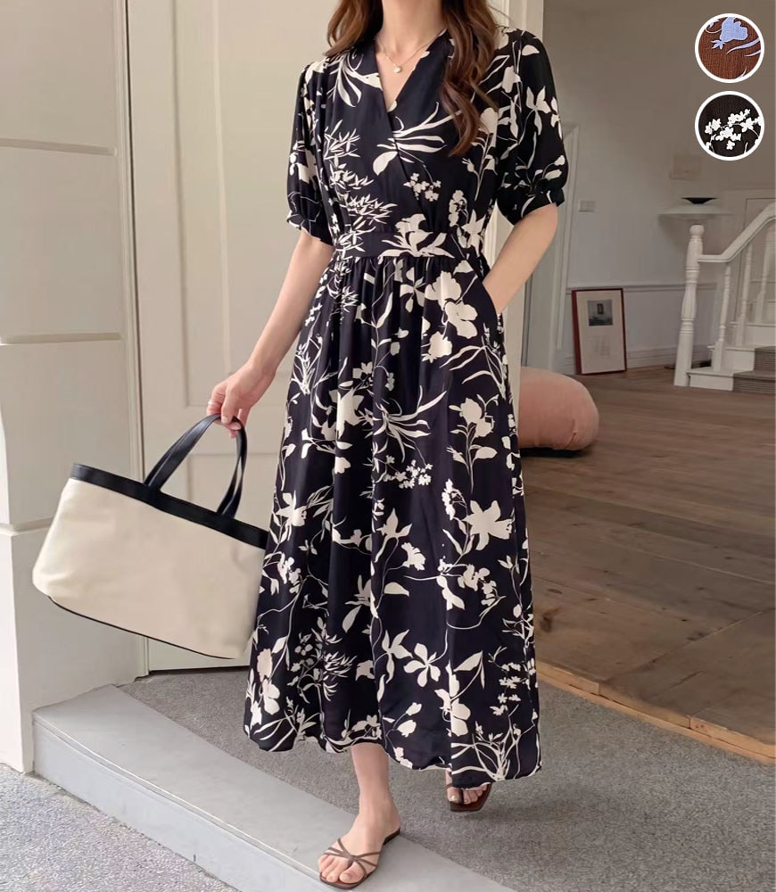 花柄カシュクールロングワンピース