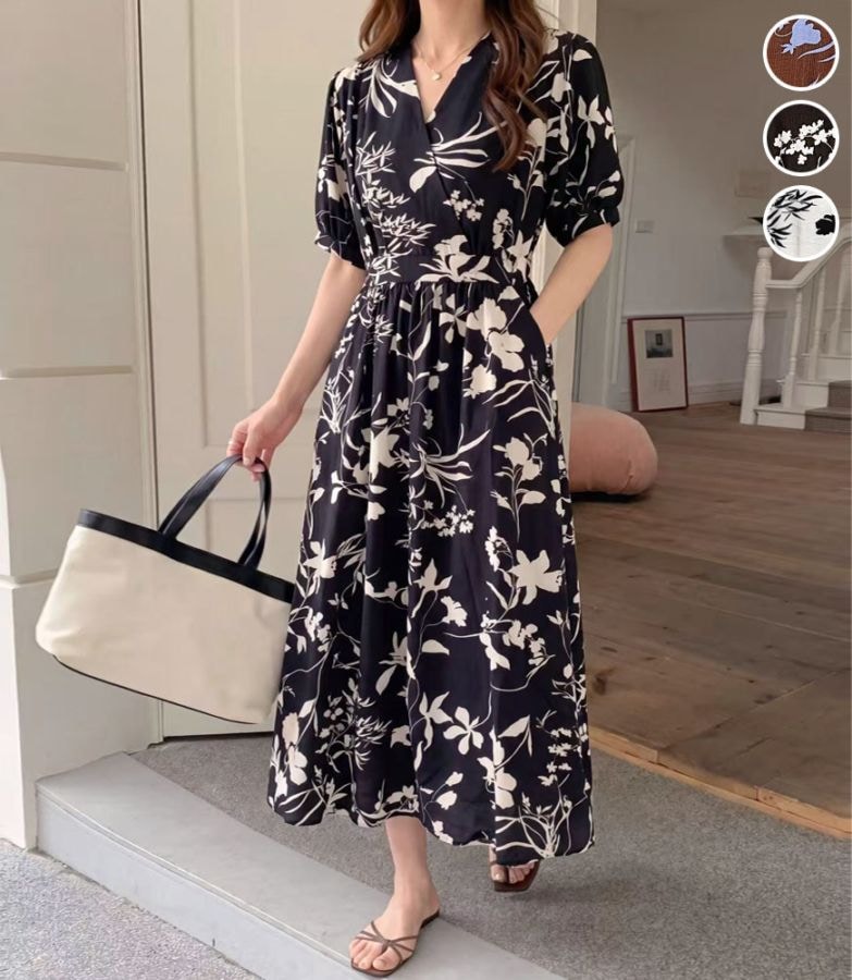 花柄カシュクールロングワンピース
