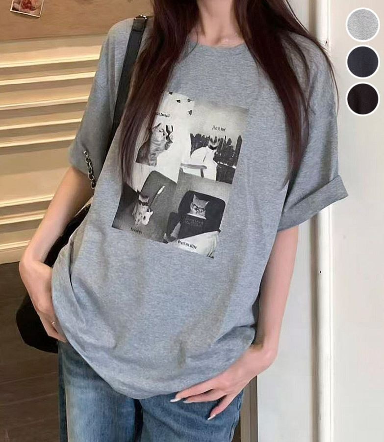 キャットフォトプリントTシャツ