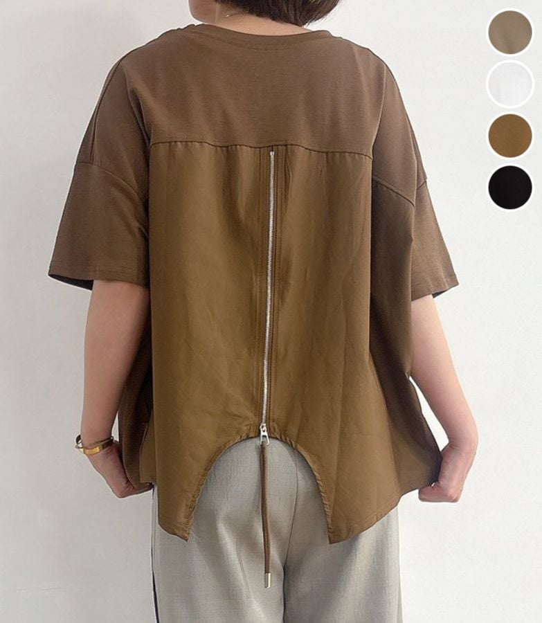 異素材切替バックジッププルオーバー