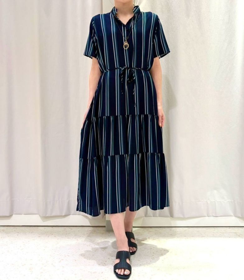 スキッパー総柄ティアードワンピース