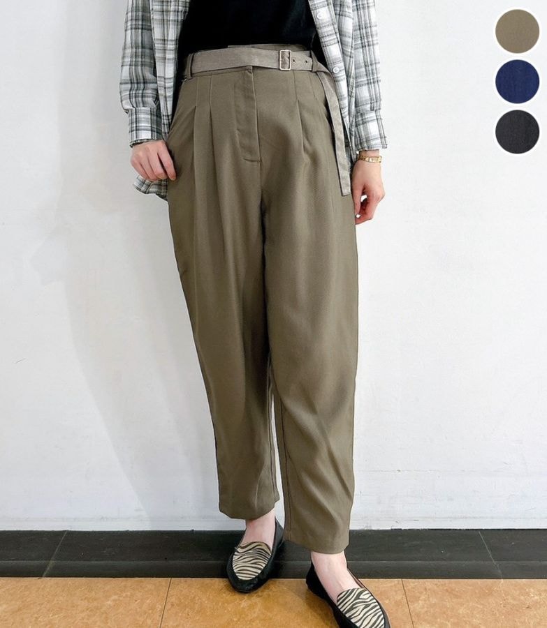 配色ベルトタックパンツ