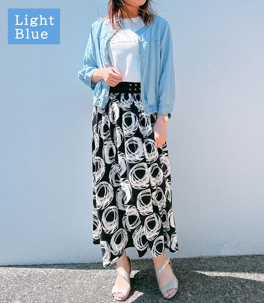 ノーカラーライトデニムブルゾン